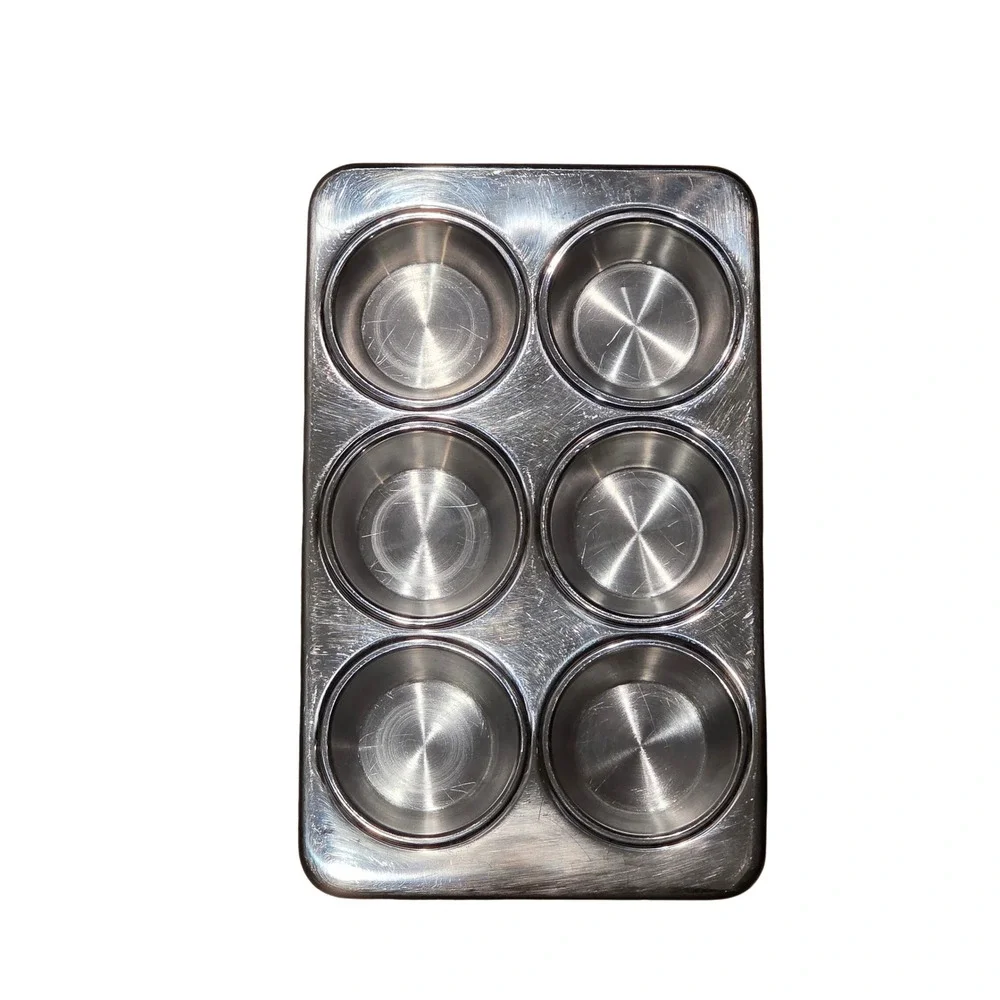 Vintage Revere Ware Stainless Steel 6 Cup Muffin Pan, Cupcake Tin #2516